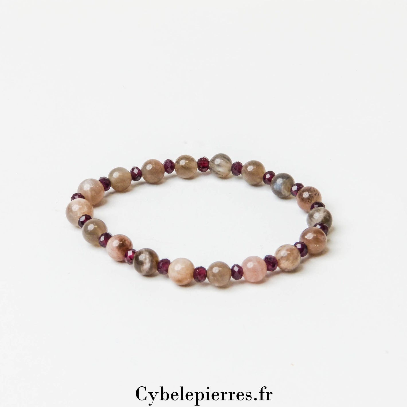 Bracelet Fertilité – Pierre de Lune et Grenat (3mm et 6mm) – 17 cm | Féminité et Énergie Vitalisante