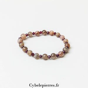 Bracelet Fertilité – Pierre de Lune et Grenat (3mm et 6mm) – 17 cm | Féminité et Énergie Vitalisante