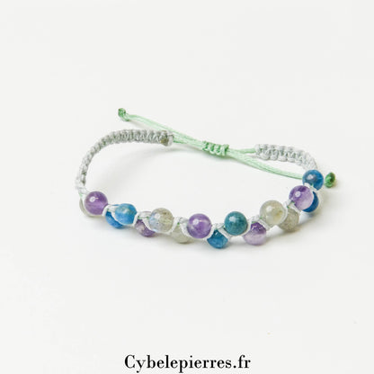 Bracelet Réglable - Améthyste, Apatite Bleue et Labradorite (6mm)