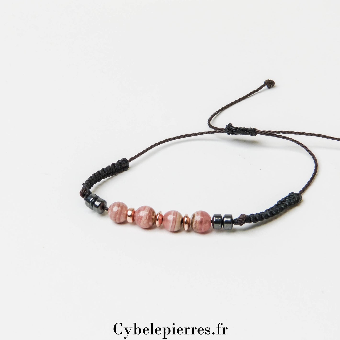 Bracelet Rhodochrosite et micro-macramé