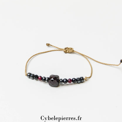 Bracelet Porte-bonheur réglable cordon - Spinelle et Grenat