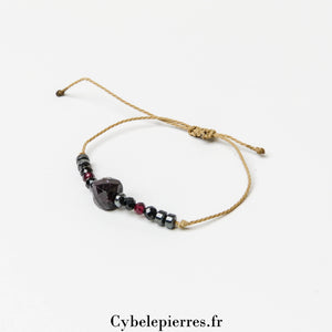 Bracelet Porte-bonheur réglable cordon - Spinelle et Grenat