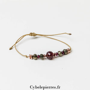 Bracelet Porte-Bonheur – Pyrite et Grenat (Réglable) | Énergie et Confiance