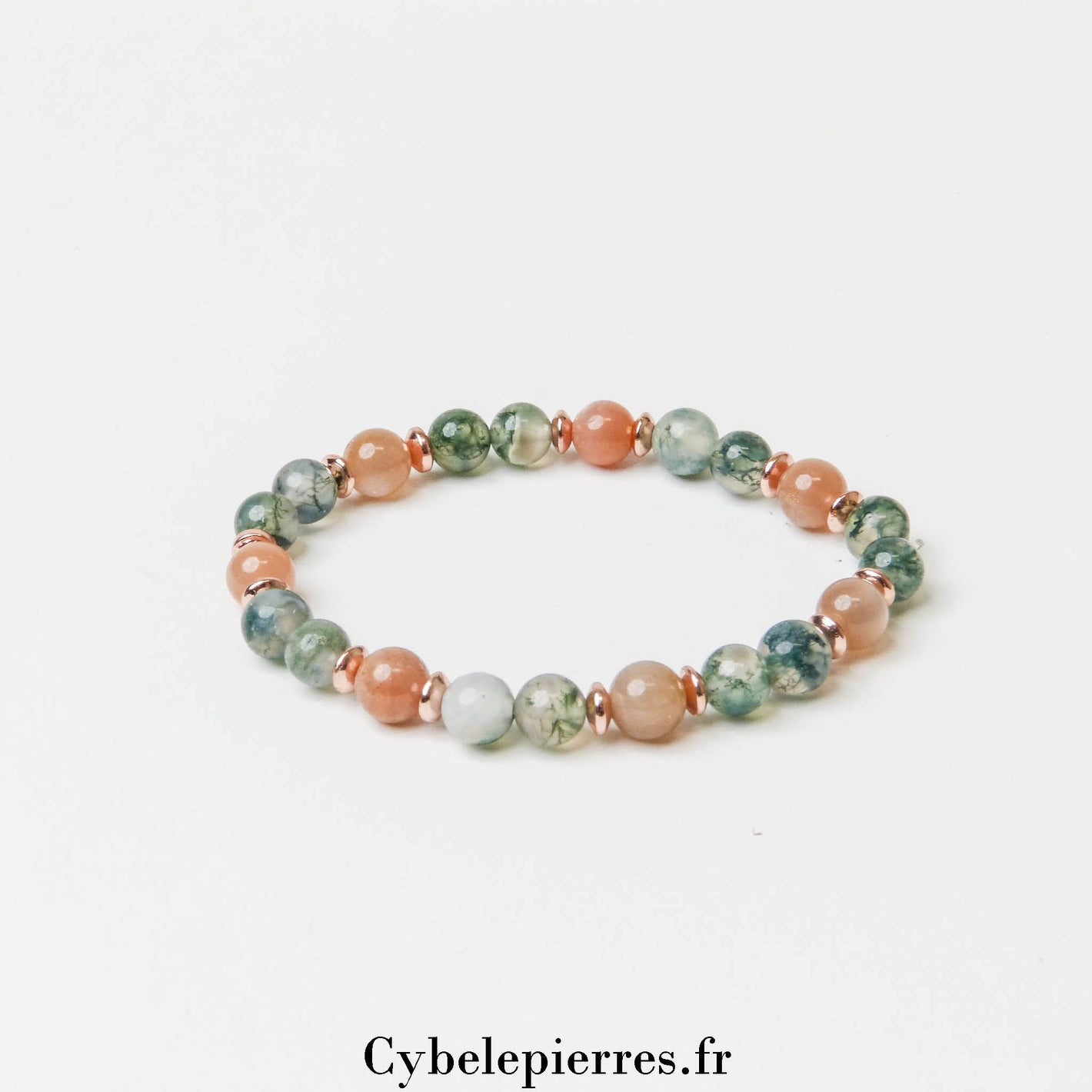 Bracelet Nouvelle Horizon- Agate mousse et Pierre de Soleil (6mm) - 17cm