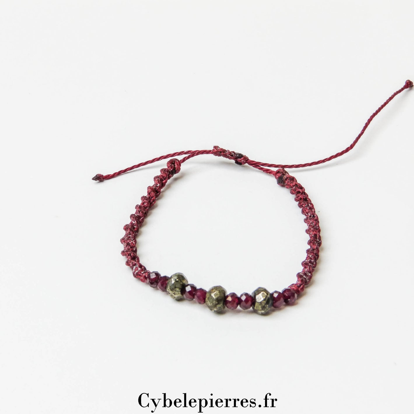 Bracelet Porte-bonheur réglable cordon - Pyrite et Grenat