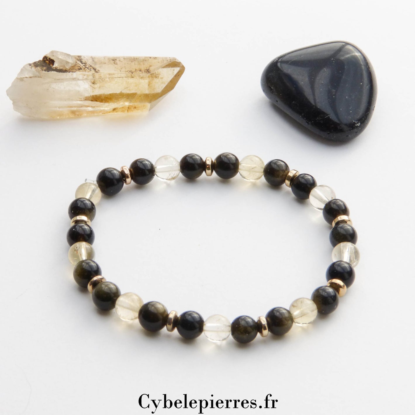 Bracelet Bienheureux - Obsidienne dorée et Citrine (6mm) - 18cm | Abondance et Stabilité