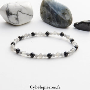 Bracelet réglable - Spinelle, Howlite et Labradorite (3-4mm) - 17cm | Protection et Harmonie