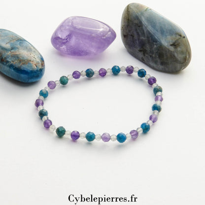 Bracelet Améthyste, Apatite (4mm) et Labradorite (3mm) – 17cm | Intuition et Harmonie