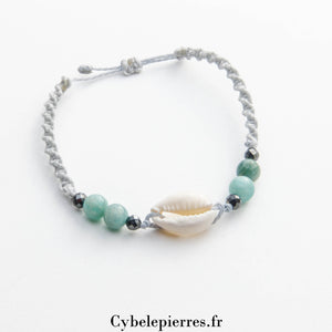 Bracelet Porte-bonheur réglable cordon - Amazonite et Coquillage