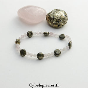 Réservé - Bracelet Pyrite plate et Quartz Rose facetté (3mm) – Confiance et Douceur (17cm)