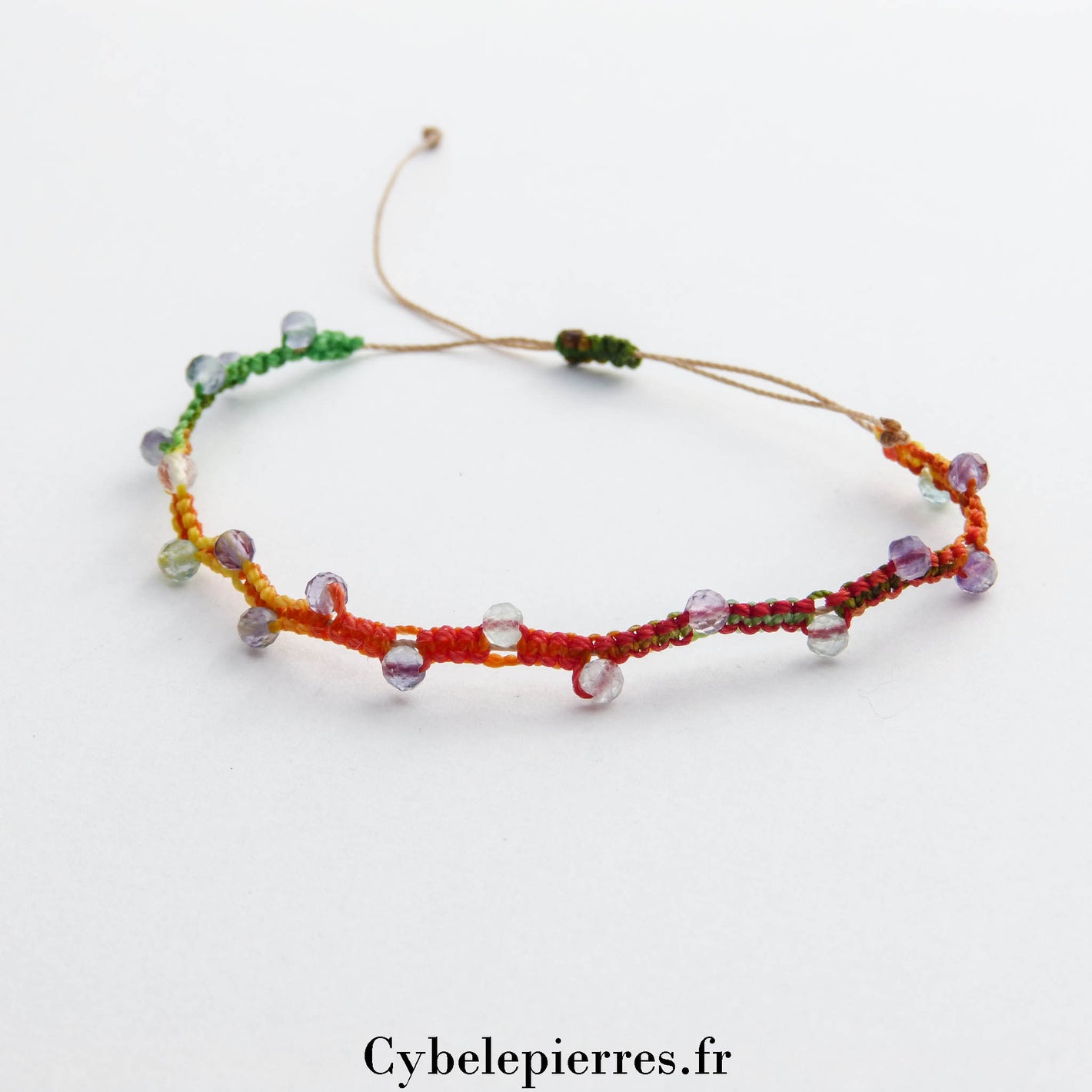 Bracelet réglable micro-macramé - Fluorine facettée (3mm) | Harmonie et Créativité