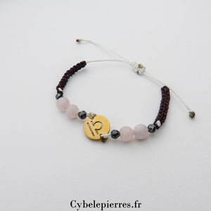 Bracelet Astrologie Balance Quartz Rose – Réglable, Breloque dorée