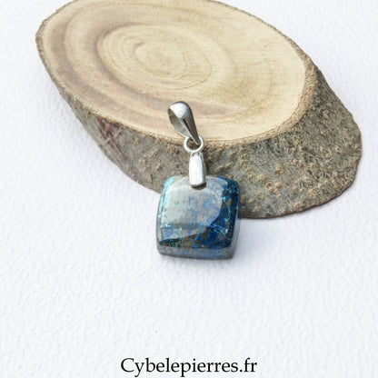 Pendentif Carré Chrysocolle – Apaisement et Créativité (Argent 0.925)