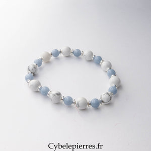 Bracelet Confidence – Angélite & Howlite (6 mm & 8 mm) - 18 cm | Apaisement et Expression