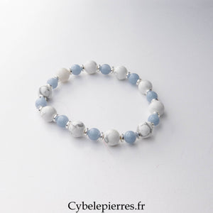 Bracelet Confidence – Angélite & Howlite (6 mm & 8 mm) - 18 cm | Apaisement et Expression