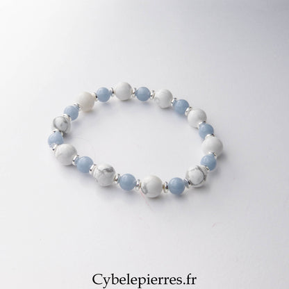 Bracelet Confidence – Angélite & Howlite (6 mm & 8 mm) - 18 cm | Apaisement et Expression