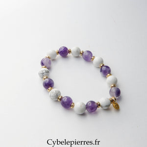 Bracelet Améthyste et Howlite (8mm) – 17 cm | Sérénité et Maîtrise de Soi