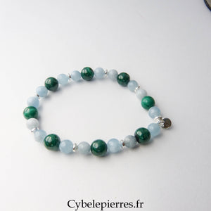 Bracelet Libération des Émotions – Aigue-marine & Malachite (6mm et 8mm) – 18 cm | Apaisement et Confiance
