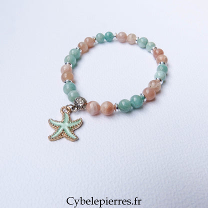 Bracelet Amazonite et Pierre de Soleil (6 mm) – 18 cm | Collection Summer Vert