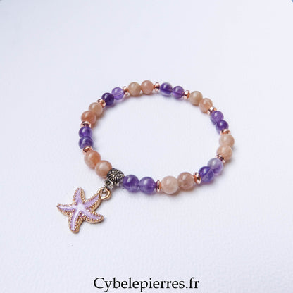 Bracelet Pierre de Soleil et Améthyste (6 mm) – 18 cm | Collection Summer Violet