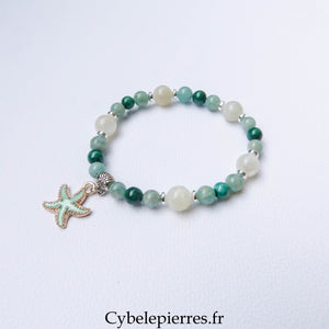 Bracelet Amazonite, Malachite et Pierre de Lune Blanche (6 mm) – 18 cm | Collection Summer