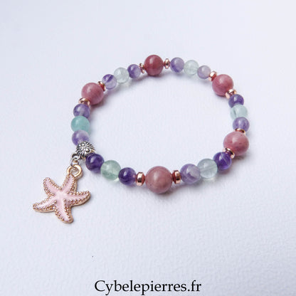 Bracelet Thulite, Fluorite et Améthyste (6 et 8 mm) – 18 cm | Collection Summer