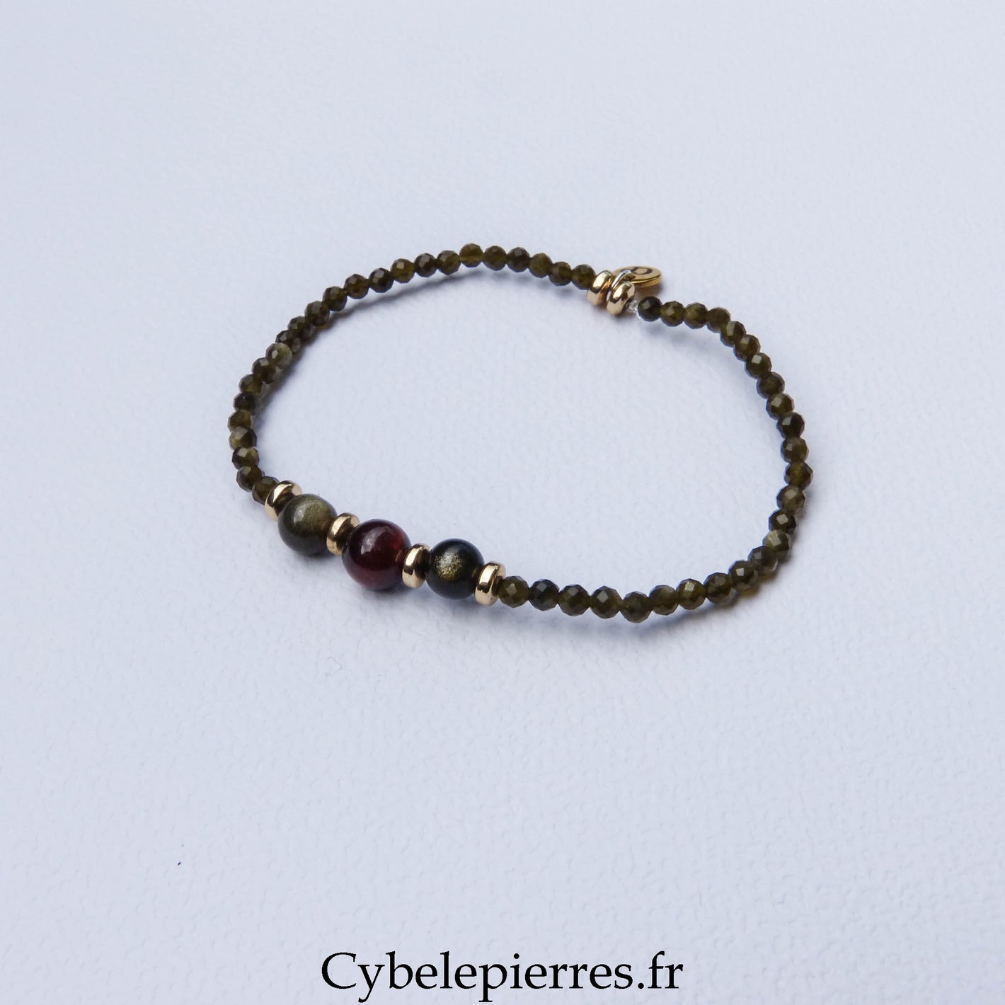 Bracelet Duo Signature – Obsidienne Dorée & Œil de Taureau (6 mm) – 18 cm