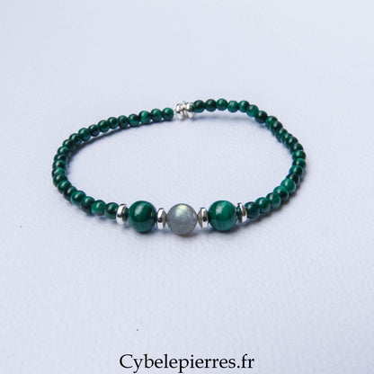 Bracelet Duo Signature – Malachite & Labradorite (6 mm) – 18 cm