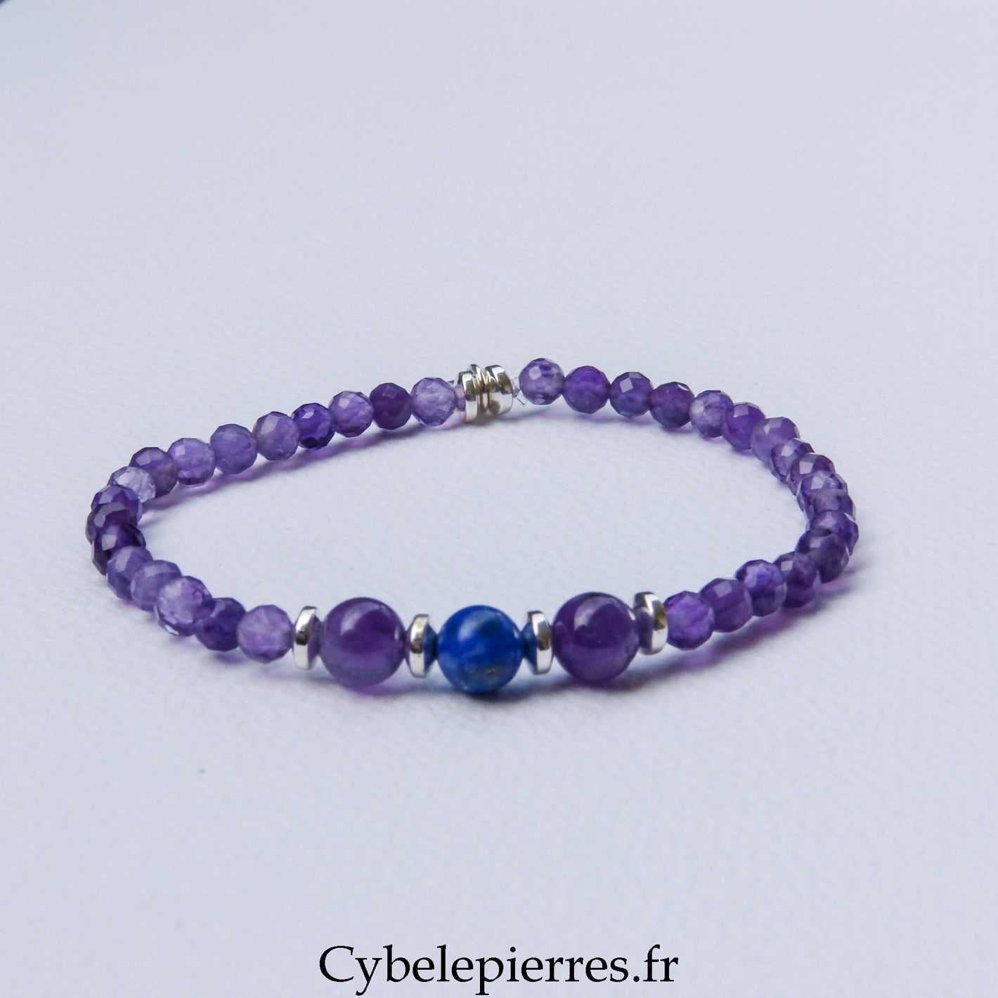Bracelet Duo Signature – Améthyste & Lapis-Lazuli (6 mm) – 18 cm