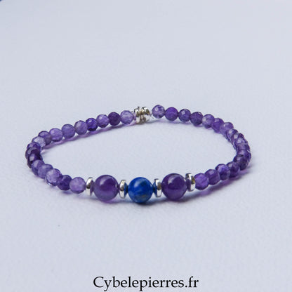 Bracelet Duo Signature – Améthyste & Lapis-Lazuli (6 mm) – 18 cm