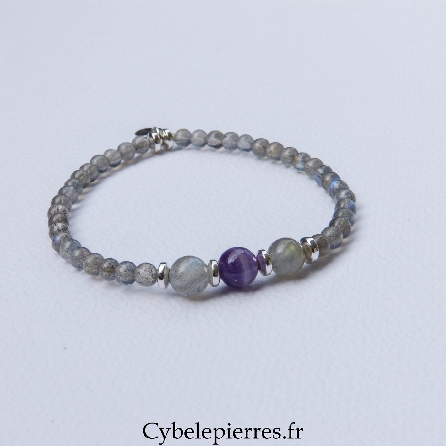 Bracelet Duo Signature – Labradorite & Améthyste (6 mm) – 18 cm