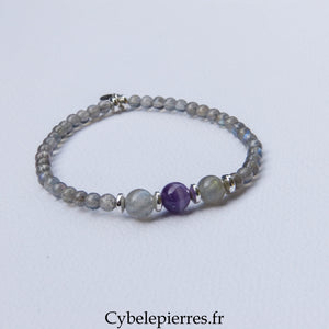 Bracelet Duo Signature – Labradorite & Améthyste (6 mm) – 18 cm