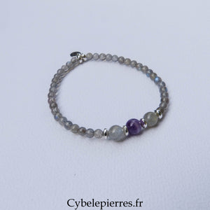 Bracelet Duo Signature – Labradorite & Améthyste (6 mm) – 18 cm