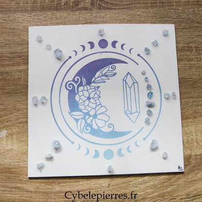 Tableau Lune Fleurie – Infusible Ink & Célestine sur Toile Coton (25×25 cm)