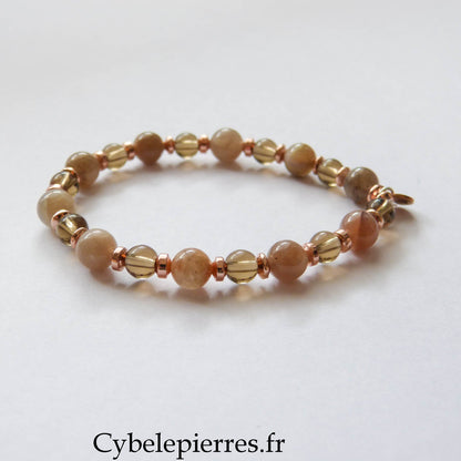 Bracelet Altesse -Quartz fumé et Pierre de Lune  (6 et 8mm) - 18cm