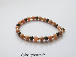 Bracelet Esperanza- Pierre de Soleil et Pyrite (6mm) - 18cm