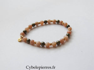 Bracelet Esperanza- Pierre de Soleil et Pyrite (6mm) - 18cm