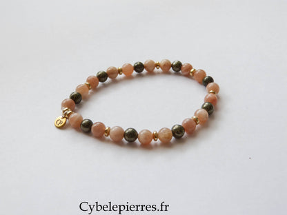 Bracelet Esperanza- Pierre de Soleil et Pyrite (6mm) - 18cm
