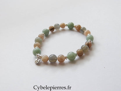 Bracelet Jade, Pierre de Lune & Labradorite (6 & 8 mm) – 18 cm | Intuition & Harmonie