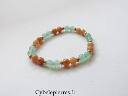 Bracelet Instinctif- Aventurine verte et Pierre de Soleil (6mm ) - 18cm