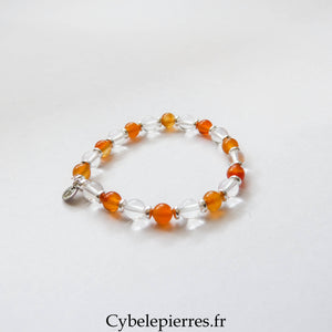 Bracelet Cristal de Roche & Cornaline (6 mm) – 17 cm | Vitalité & Clarté