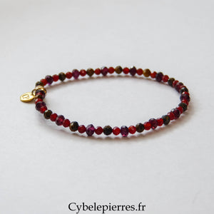 Bracelet Cornaline, Grenat & Œil de Tigre Facetté (3 mm) – 18 cm | Énergie & Stabilité