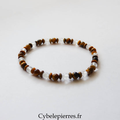 Bracelet Œil de Tigre & Cristal de Roche (4 mm) – 17,5 cm | Protection & Clarté