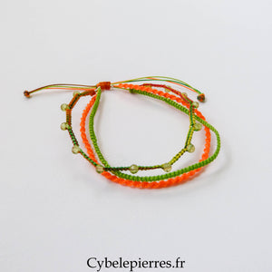 Bracelet “Trio Estival – Agrumes & Soleil” – micro macramé & péridot