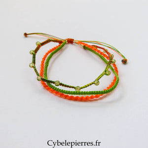 Bracelet “Trio Estival – Agrumes & Soleil” – micro macramé & péridot