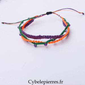 Bracelet “Trio Estival – Énergie Vibrante” – micro macramé & améthyste