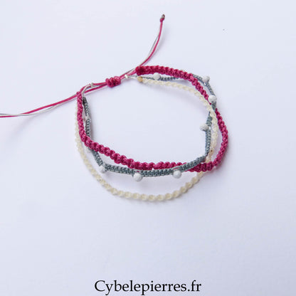 Bracelet “Trio Estival – Lâcher-prise” – micro macramé & howlite facettée