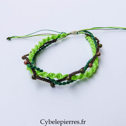 Bracelet “Trio Estival – Forêt Vive” – micro macramé & unakite