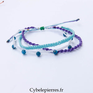 Bracelet “Trio Estival – Bleu Cristallin” – micro macramé & apatite bleue