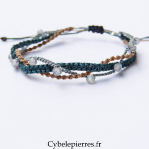 Bracelet “Trio Estival – Reflet Boréal” – micro macramé & labradorite